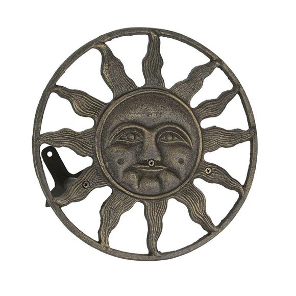 Cast Iron Sun Face Decorative Wall Mounted Hanging Garden Hose Holder Bronze - Picture 1 of 6